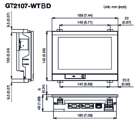 三菱触摸屏GT2107-WTBD外形尺寸